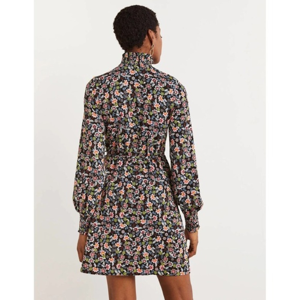 BODEN Floral Shift Dress Black Opulent Leaf Tie Waist Smocked 16 18 Tall Long - Picture 9 of 16